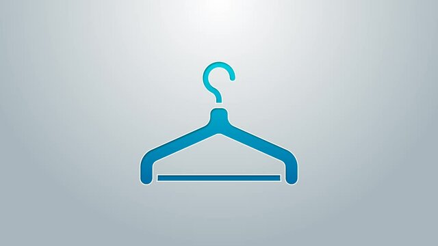 Blue line Hanger wardrobe icon isolated on grey background. Cloakroom icon. Clothes service symbol. Laundry hanger sign. 4K Video motion graphic animation