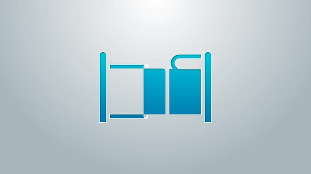 Blue line Bed icon isolated on grey background. 4K Video motion graphic animation