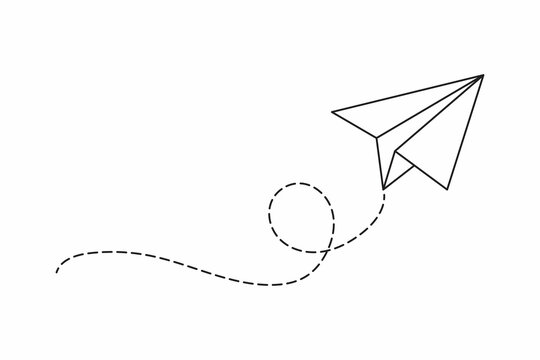 Airplane route in the dotted line shape. Travel concept, paper airplane path.