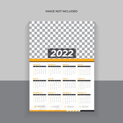 Single page calendar 2022,  Calendar design for 20122 Week starts on Sun. wall calendar one page, vector design print template with place for photo and company logo. Desk calendar template with