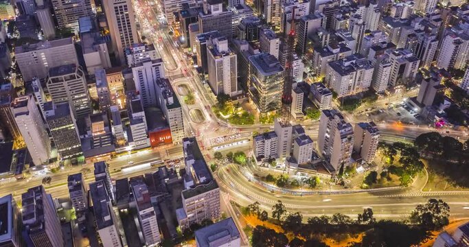 Paulista Avenue seen from above at night, S&atilde;o Paulo, SP, Brazil