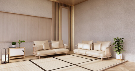Sofa on room japan tropical desing .3D rendering
