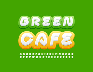 Vector advertising logo Green Cafe. Creative style Font. Bright set of Alphabet Letters and Numbers
