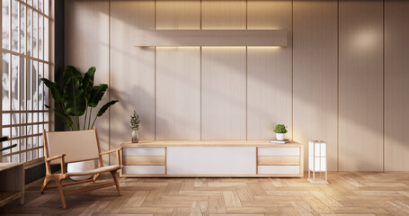 Cabinet wooden design on modern room japanese.3D rendering