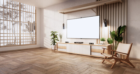 Cabinet wooden design on modern room japanese.3D rendering