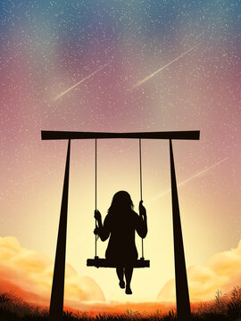 Beautiful potrait Imagination background with women swing