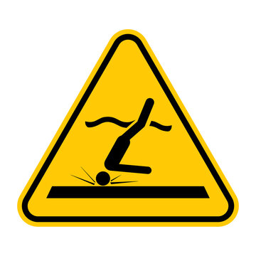 Shallow Water Sign. Vector Illustration Of Yellow Triangle Warning Sign With Diver Hitting Bottom. Spinal Cord Injuries Concept. Caution Diving Accident. Danger Area With Low Water Level. 