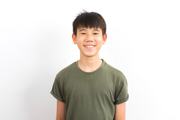 Asian schoolboy teen smile and standing on white background.