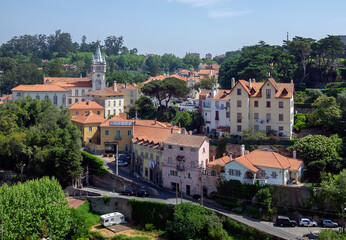 Bird's eye view of the old town of Sintra. The outskirts of Lisbon. Portugal.