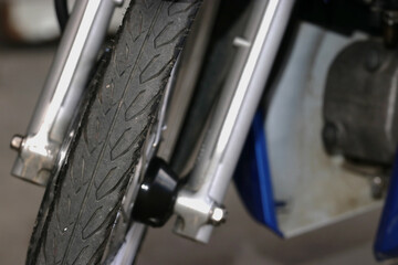 rubber wheel front of a motorcycle