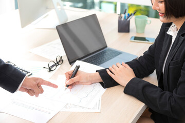 Hands of business people working at office. Businesswoman making a note. People, business and teamwork concept.