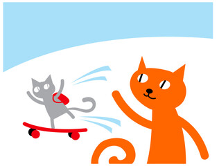 Cat's life. The red cat sends the kitten for a walk. Vector image for prints, poster and illustrations.