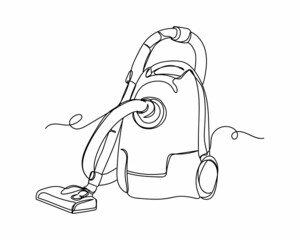 Continuous one line drawing of vacuum cleaner icon in silhouette on a white background. Linear stylized.