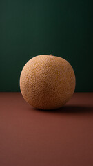 half ripe melon on a rustic wooden background with knife and fork
