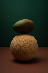 A healthy diet for a healthy lifestyle with melon and mango. Vitamins and fresh fruits. Concept.