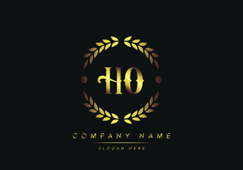 letters HO monogram logo, gold color, luxury style, Vector Illustration