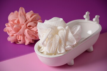 White and pink sponges for shower or bath. SPA concept