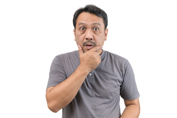 middle aged man shocked with surprise expression isolated