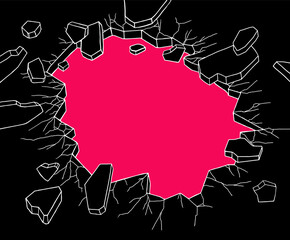 Glass crack shattered to pieces, flat and simple blank background illustration, bold line cartoon style, retro feeling vibe