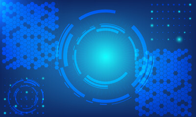 Blue Abstract template With particles element of science and technology. Network and communication in globalize with blank space for design and make presentation.