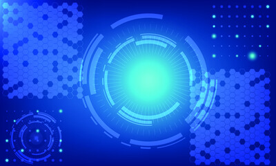 Blue Abstract template With particles element of science and technology. Network and communication in globalize with blank space for design and make presentation.