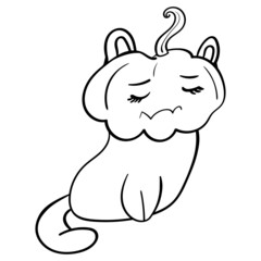Cat Sad with Pumpkin on her Head Vector Doodle Illustration