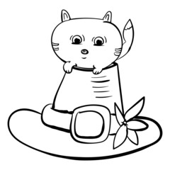 Cat Sitting on Witchs Hat Vector Doodle Illustration