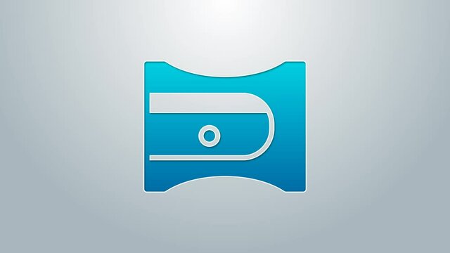 Blue line Pencil sharpener icon isolated on grey background. 4K Video motion graphic animation