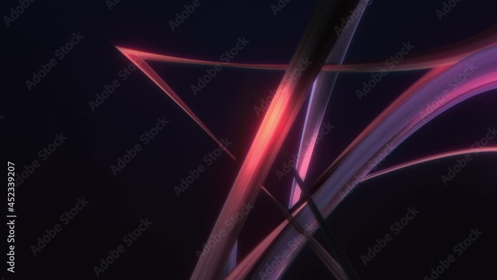 Poster abstract looped animated background. orange glow sticks twisted in a semicircle rotate on a black ba