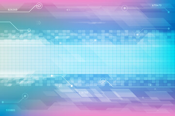 Vector circuit board with Rounded squares overlap with polygons on vintage pink and blue screen for technology background