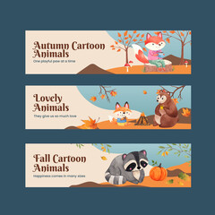 Banner template with autumn animal concept,watercolor style