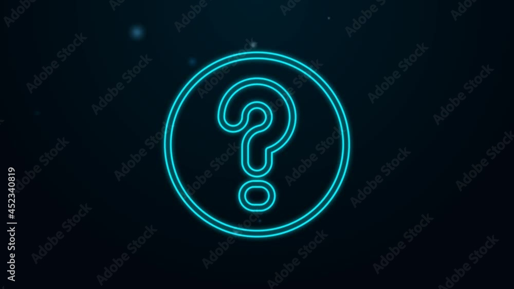 Poster glowing neon line speech bubbles with question icon isolated on black background. faq sign. chat spe