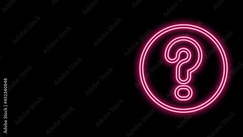 Poster glowing neon line speech bubbles with question icon isolated on black background. faq sign. chat spe