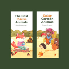 Flyer template with autumn animal concept,watercolor style