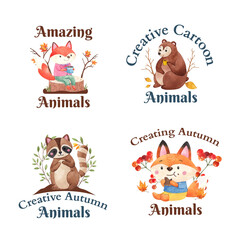 Logo design with autumn animal concept,watercolor style