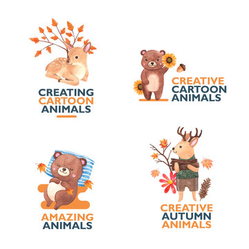 Logo design with autumn animal concept,watercolor style