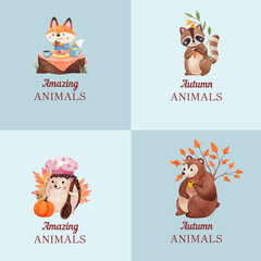 Logo design with autumn animal concept,watercolor style