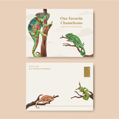 Postcard template with chameleon lizard concept,watercolor style © photographeeasia