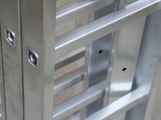 Closeup of new aluminium multipurpose hinged ladder