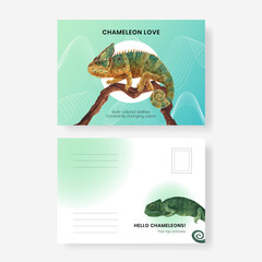 Postcard template with chameleon lizard concept,watercolor style © photographeeasia