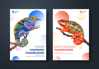 Poster template with chameleon lizard concept,watercolor style