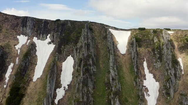 Panoramic aerial view of the spring mountain valley natural Park Ergaki, Russia.