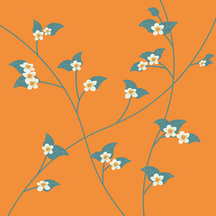 pattern flowers and leaves on orange background