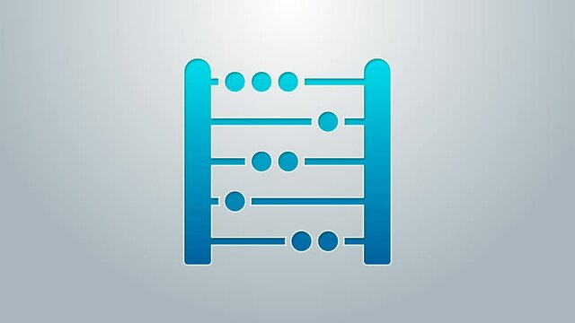 Blue line Abacus icon isolated on grey background. Traditional counting frame. Education sign. Mathematics school. 4K Video motion graphic animation