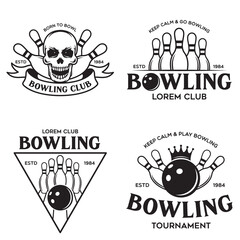 Set of vector vintage monochrome style bowling logo, icons and symbol.
