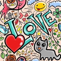 cartoon alphabet seamless abstract pattern background fabric design print wrapping paper digital illustration texture wallpaper with love 