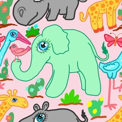 abstract seamless pattern background fabric design print wrapping paper digital illustration texture wallpaper with elephants
