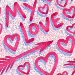 pink hearts abstract seamless pattern background fabric design print wrapping paper digital illustration texture wallpaper love lettering arrow 