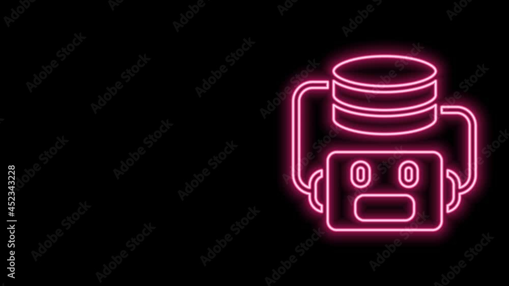 Poster glowing neon line artificial intelligence robot icon isolated on black background. machine learning,