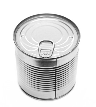 Sealed tin can for food conserving, isolated on white background